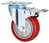 Waterproof Medium Plate Rotating Signle Bearings Red PVC with Brake Hand Trolley Caster 