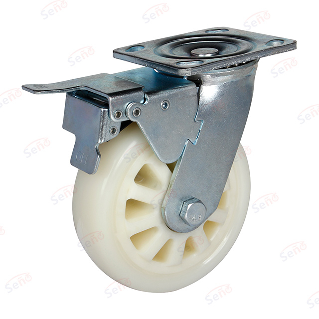 601 Heavy duty double bearings white PP with brake caster wheel