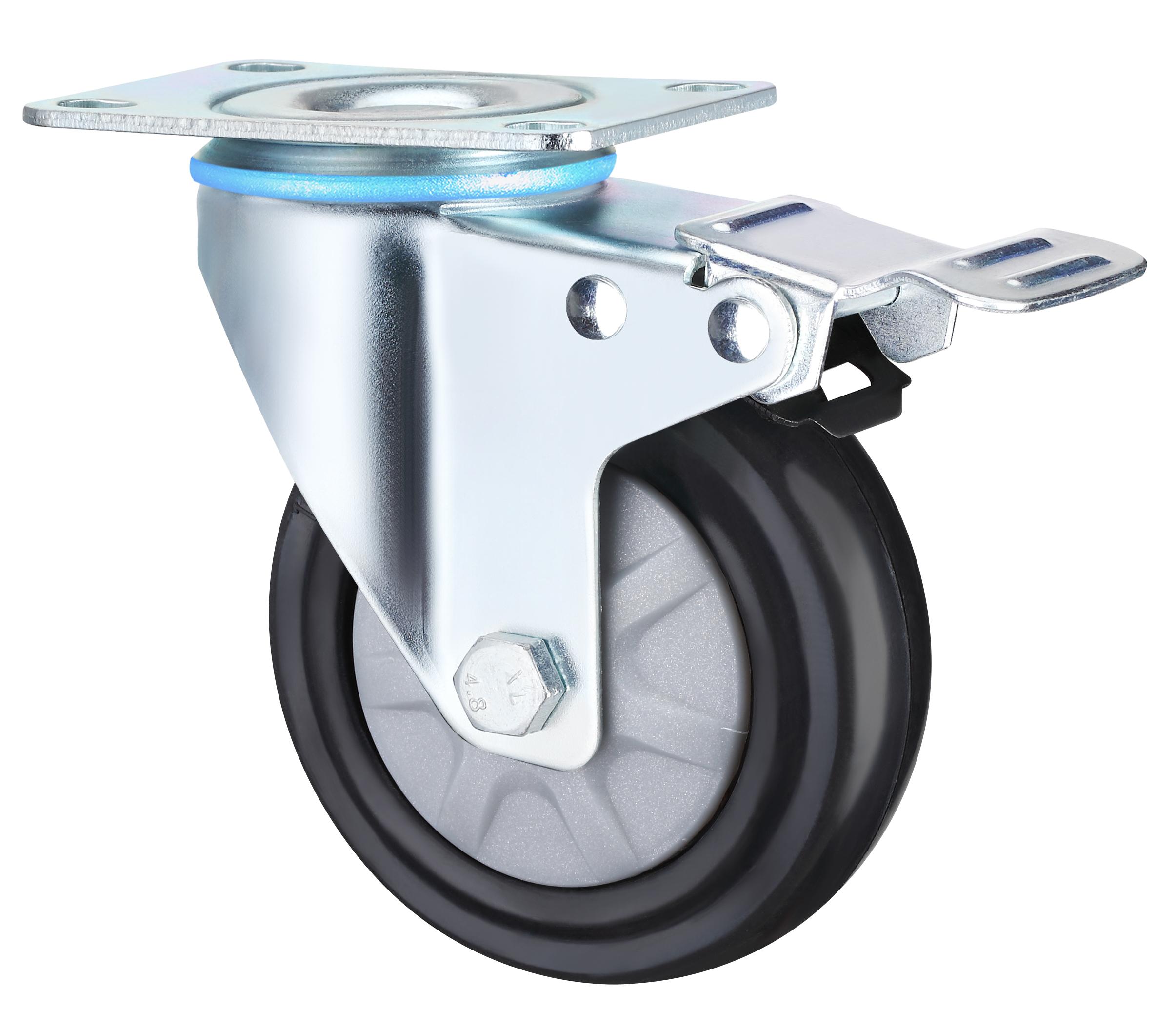 Waterproof Medium Swivel Signle Bearings Elastic Ruber Wheel Hand Trolley Caster 
