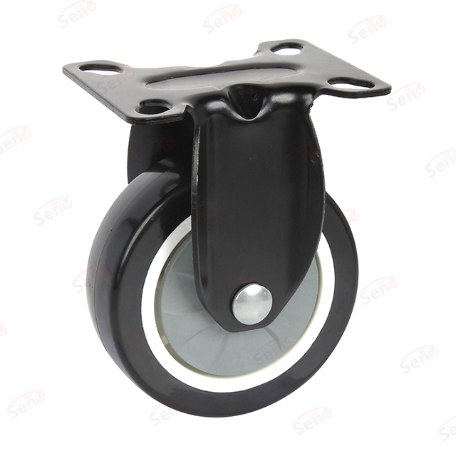 Medium duty signle bearings Black PU Fix material handling caster wheel