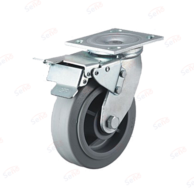 601 Heavy duty double bearings Grey TPR with brake caster wheel