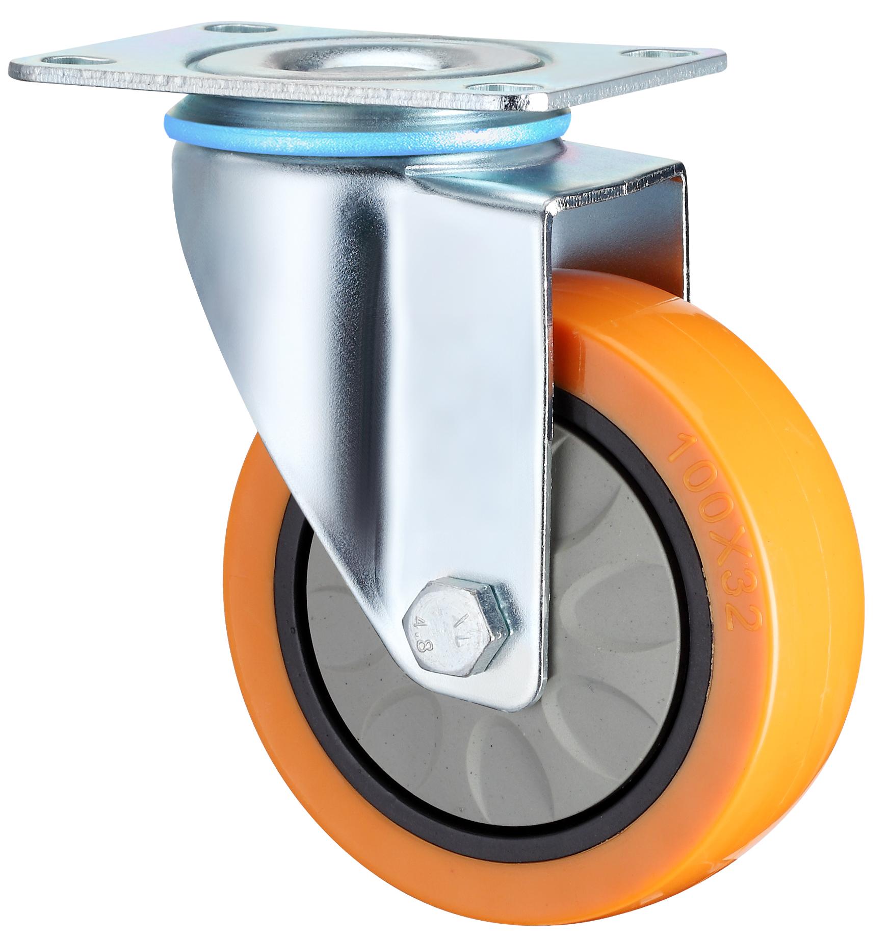 Waterproof Medium Plate Swivel Signle Bearings Red PU with Brake Hand Trolley Caster 