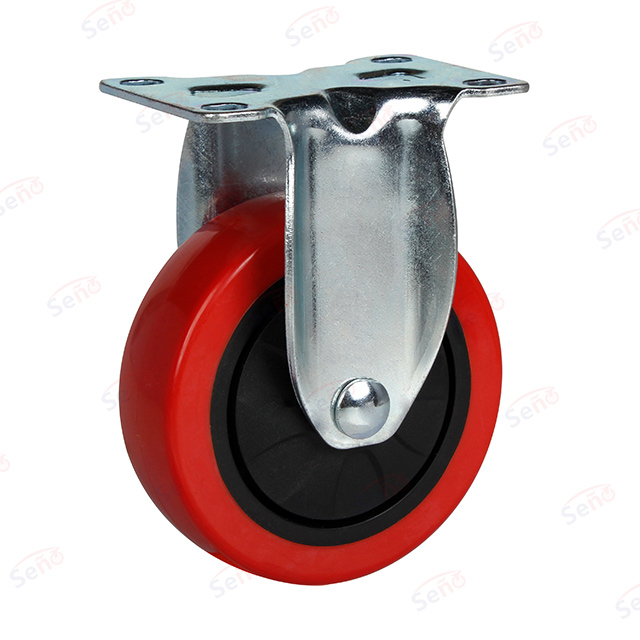 Medium duty signle bearings Red PU Fix hotel trolley caster wheel