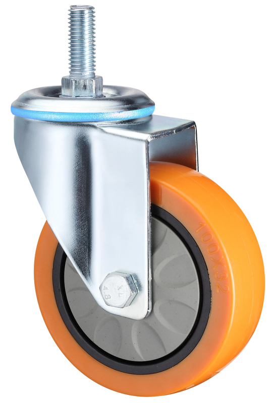 Waterproof Medium Plate Swivel Signle Bearings Red PU with Brake Hand Trolley Caster 