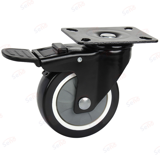  Medium duty signle bearings Black PU with brake SUPO caster wheel