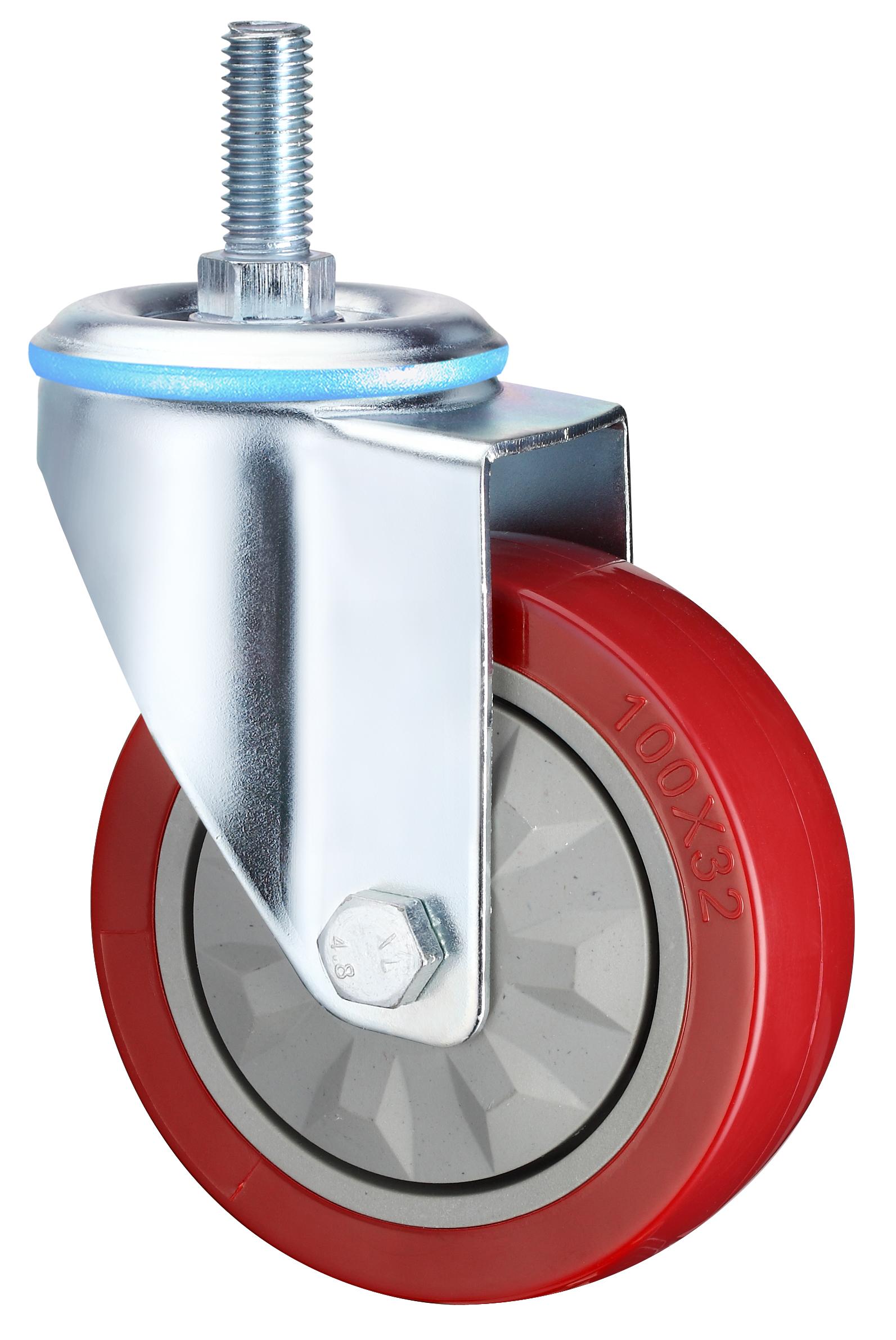 Waterproof Medium Plate Rotating Signle Bearings Red PVC with Brake Hand Trolley Caster 