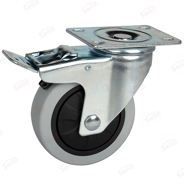 Medium duty signle bearings Grey PP with brake shopping cart caster wheel