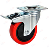 Medium signle bearings Red PU with brake hand trolley caster wheel