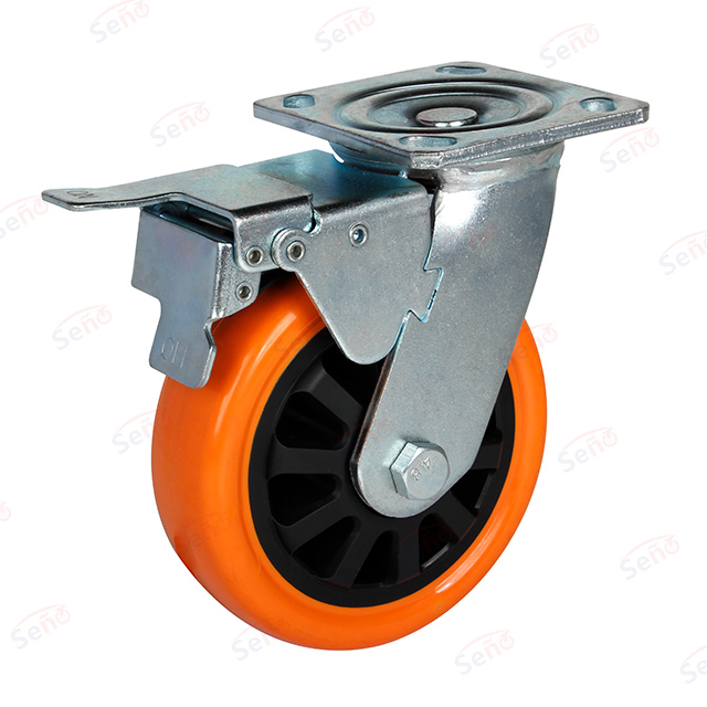 601 Heavy duty double bearings Orange PU Swivel caster wheel