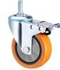 Waterproof Medium Plate Swivel Signle Bearings Red PU with Brake Hand Trolley Caster 