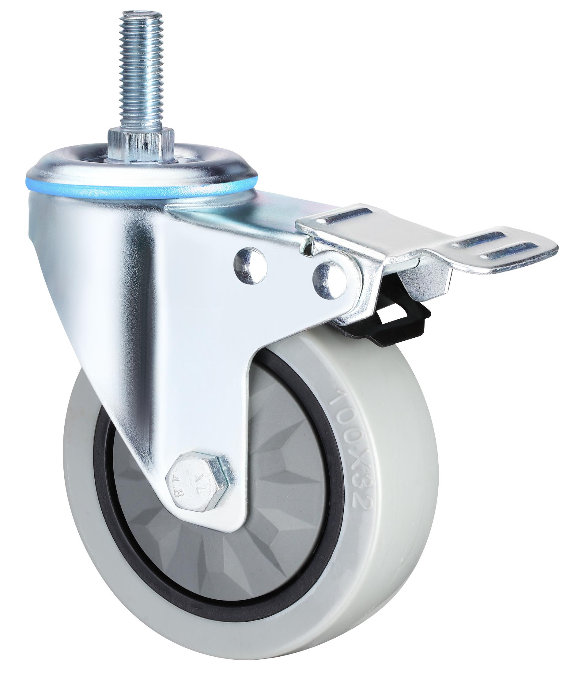 Waterproof Medium Swivel Signle Bearings Red PP with Brake Hand Trolley Caster 