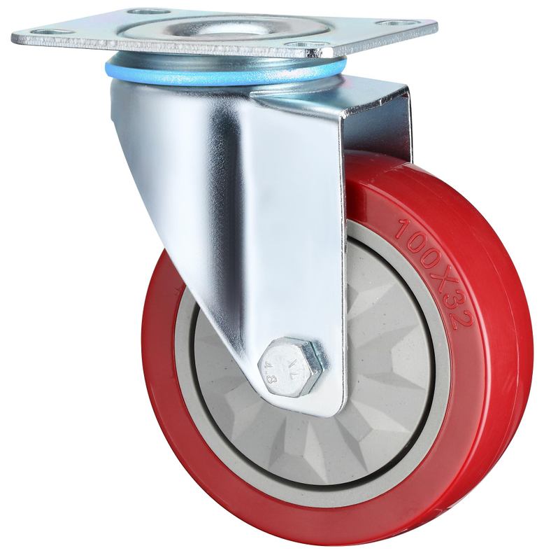 Waterproof Medium Plate Rotating Signle Bearings Red PVC with Brake Hand Trolley Caster 