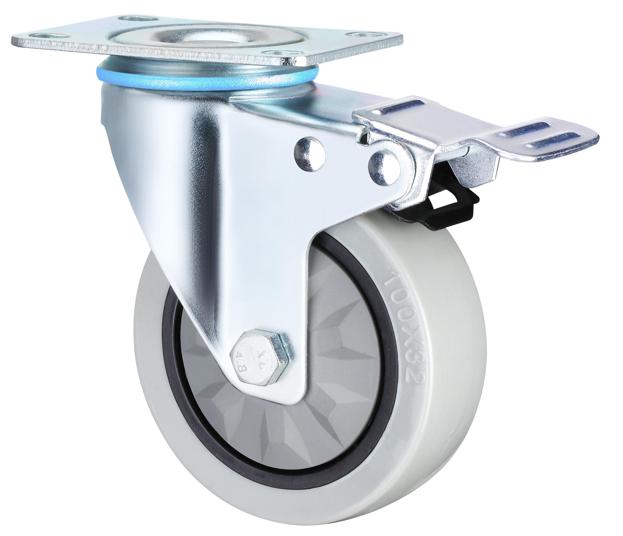 Waterproof Medium Swivel Signle Bearings Red PP with Brake Hand Trolley Caster 