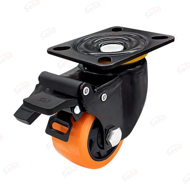 Midlle heavy duty PU plate with brake caster wheel