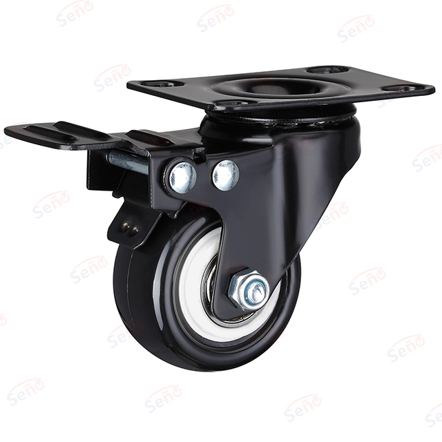 201 series light duty double bearings with Black PU with brake caster wheel